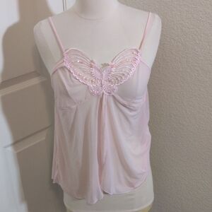 ✅Pink Butterfly Sheer Babydoll Lingerie Cami Romantic Coquette Rampage Large